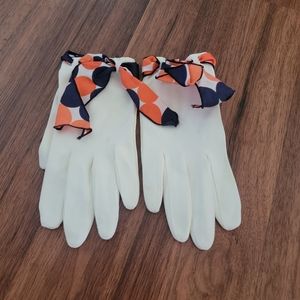 Cream Gloves with Blue and Orange Ribbon Cuffs